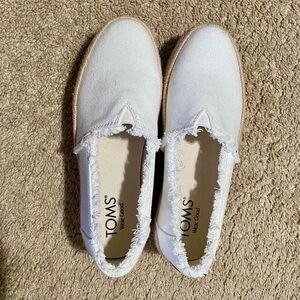 TOMS White Canvas Espadrille Wedges